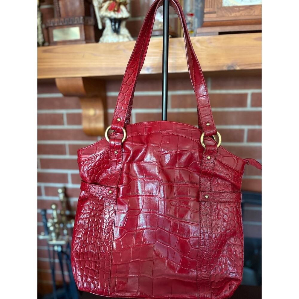Michael Rome "Croco Embossed" Red Leather Handbag